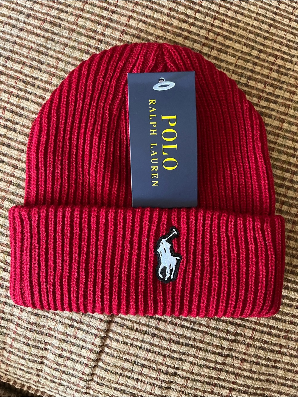 Polo by Ralph Lauren Bright Red Ribbed Beanie with Polo Pony